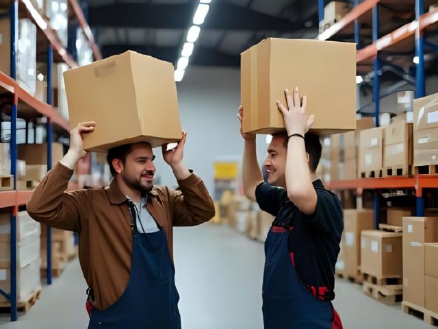 Warehouse Workers Having Fun