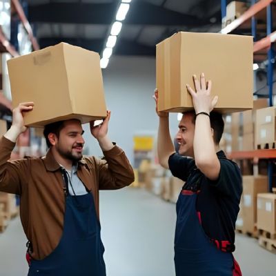 Warehouse Workers Having Fun