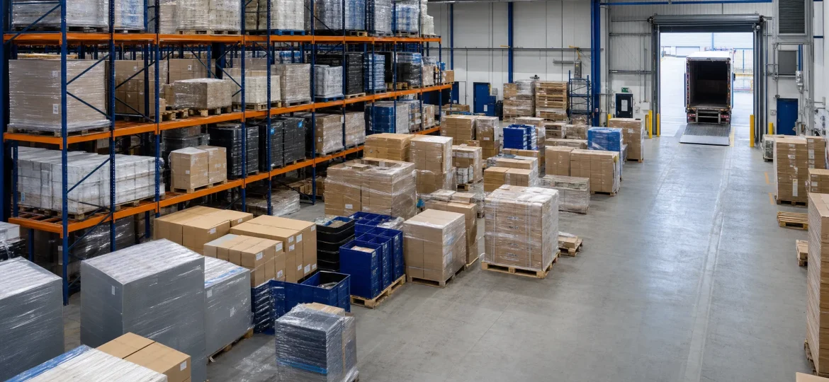 A UK fulfilment warehouse shows racked pallets, pick faces and clear aisles for storing stock by demand level.