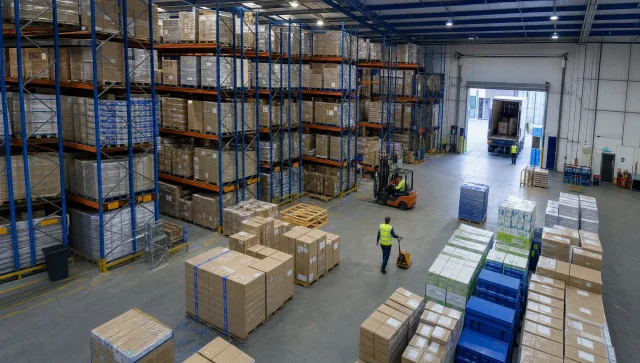 A UK storage warehouse shows racking, mixed pallets and stock held in a clear rotation layout for FIFO and FEFO.