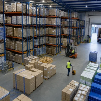 A UK storage warehouse shows racking, mixed pallets and stock held in a clear rotation layout for FIFO and FEFO.