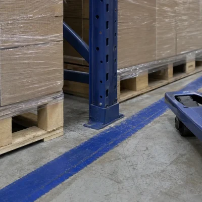 Close-up of pallets and aisle clearance in a UK warehouse storage bay.