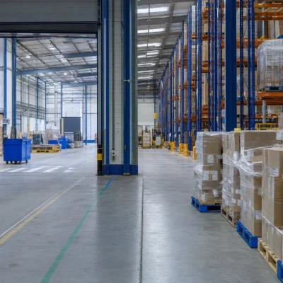Tall pallet racking and wrapped stock in a UK warehouse show the storage base behind eCommerce fulfilment.