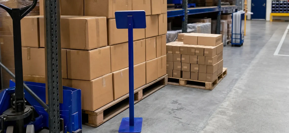 Plain cartons on pallets in a UK warehouse show shared stock for wholesale and eCommerce orders.
